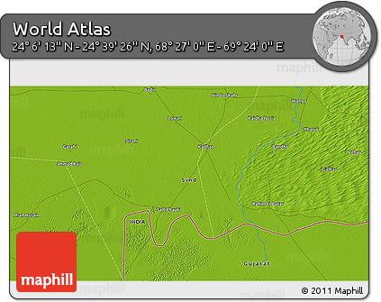 Physical 3D Map of the Area around 24° 22' 49" N, 68° 55' 30" E