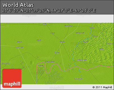 Physical 3D Map of the Area around 24° 22' 49" N, 68° 55' 30" E