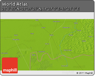Physical 3D Map of the Area around 24° 22' 49" N, 68° 55' 30" E