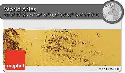 Physical Panoramic Map of the Area around 24° 22' 49" N, 6° 1' 30" E