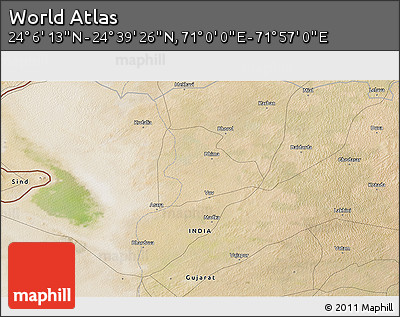 Satellite 3D Map of the Area around 24° 22' 49" N, 71° 28' 29" E