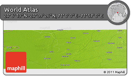 Physical Panoramic Map of the Area around 24° 22' 49" N, 71° 28' 29" E