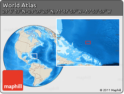 Shaded Relief Location Map of the Area around 24° 22' 49" N, 71° 19' 29" W