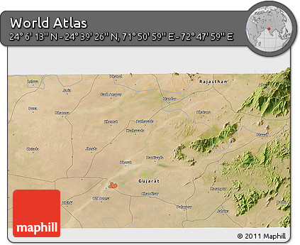 Satellite 3D Map of the Area around 24° 22' 49" N, 72° 19' 29" E