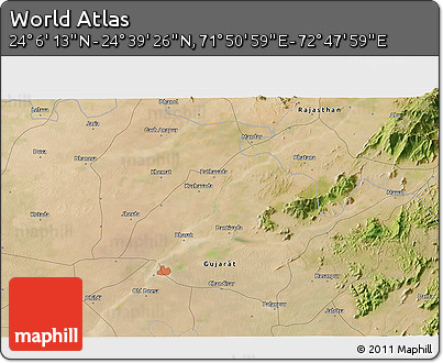 Satellite 3D Map of the Area around 24° 22' 49" N, 72° 19' 29" E