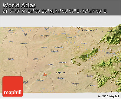 Satellite 3D Map of the Area around 24° 22' 49" N, 72° 19' 29" E