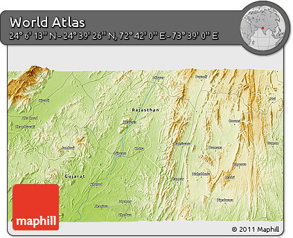 Physical 3D Map of the Area around 24° 22' 49" N, 73° 10' 30" E