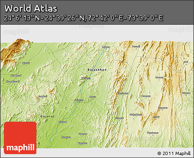 Physical 3D Map of the Area around 24° 22' 49" N, 73° 10' 30" E