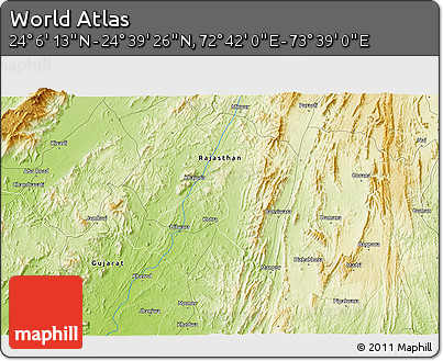 Physical 3D Map of the Area around 24° 22' 49" N, 73° 10' 30" E