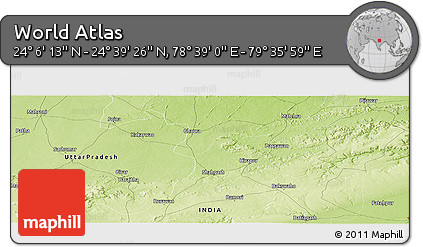 Physical Panoramic Map of the Area around 24° 22' 49" N, 79° 7' 30" E