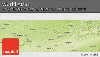 Physical Panoramic Map of the Area around 24° 22' 49" N, 79° 7' 30" E