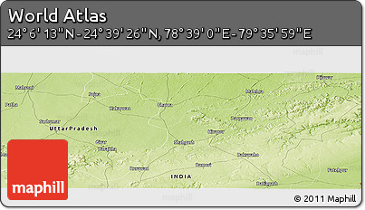 Physical Panoramic Map of the Area around 24° 22' 49" N, 79° 7' 30" E