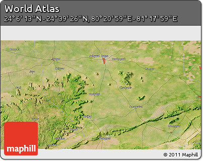 Satellite 3D Map of the Area around 24° 22' 49" N, 80° 49' 29" E