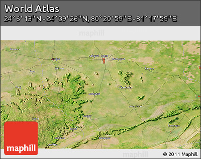 Satellite 3D Map of the Area around 24° 22' 49" N, 80° 49' 29" E