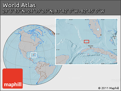 Gray Location Map of the Area around 24° 22' 49" N, 83° 13' 29" W, hill shading