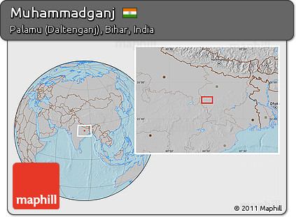 Gray Location Map of Muhammadganj, hill shading
