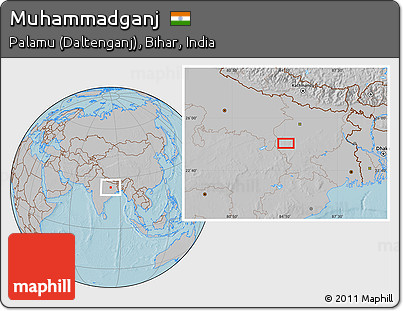 Gray Location Map of Muhammadganj, hill shading