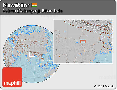 Gray Location Map of Nawātānr, hill shading