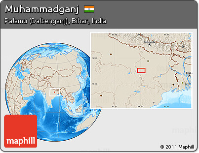 Shaded Relief Location Map of Muhammadganj