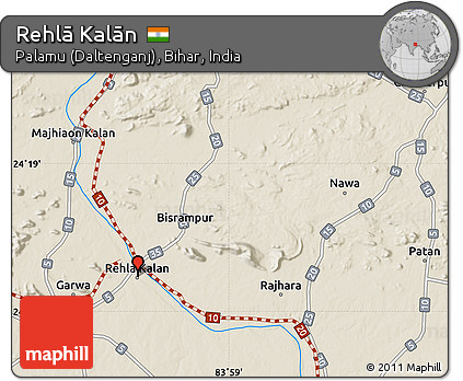 Shaded Relief Map of Rehlā Kalān