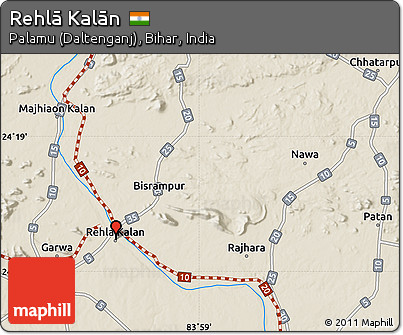 Shaded Relief Map of Rehlā Kalān