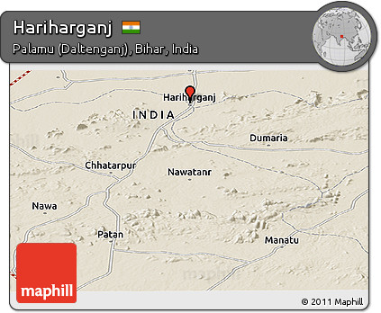 Shaded Relief Panoramic Map of Hariharganj