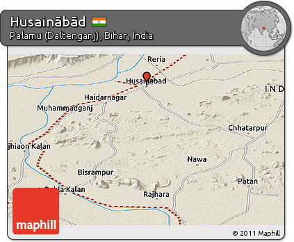 Shaded Relief Panoramic Map of Husainābād
