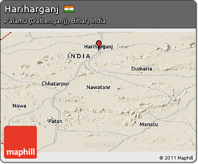 Shaded Relief Panoramic Map of Hariharganj