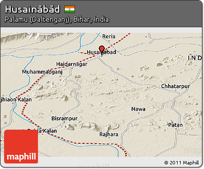 Shaded Relief Panoramic Map of Husainābād