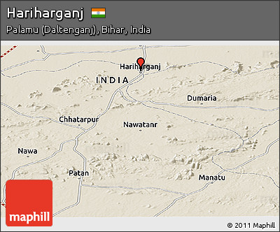 Shaded Relief Panoramic Map of Hariharganj