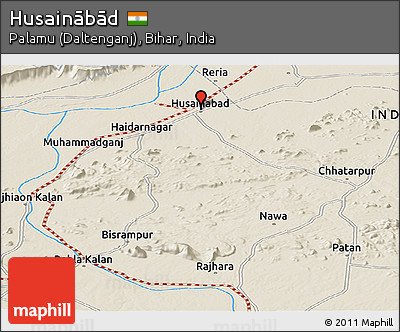 Shaded Relief Panoramic Map of Husainābād