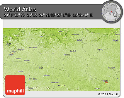 Physical 3D Map of the Area around 24° 22' 49" N, 85° 55' 30" E