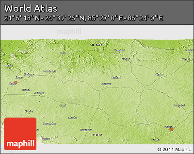 Physical 3D Map of the Area around 24° 22' 49" N, 85° 55' 30" E