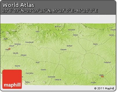 Physical 3D Map of the Area around 24° 22' 49" N, 85° 55' 30" E