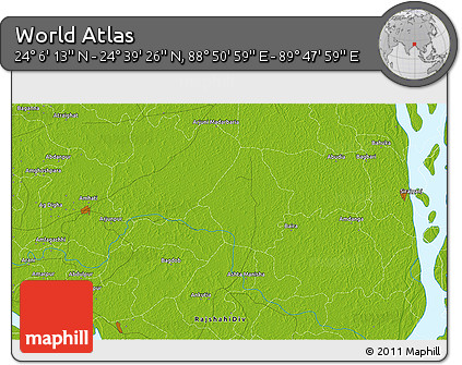 Physical 3D Map of the Area around 24° 22' 49" N, 89° 19' 29" E