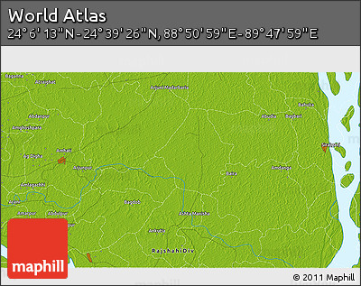 Physical 3D Map of the Area around 24° 22' 49" N, 89° 19' 29" E
