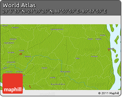 Physical 3D Map of the Area around 24° 22' 49" N, 89° 19' 29" E
