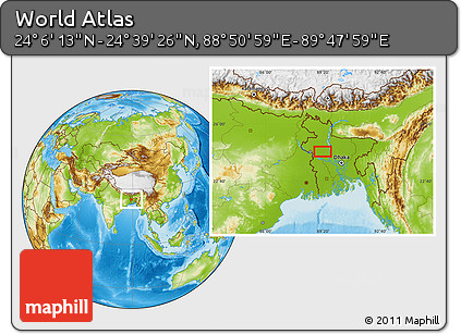 Physical Location Map of the Area around 24° 22' 49" N, 89° 19' 29" E
