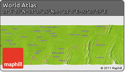 Physical Panoramic Map of the Area around 24° 22' 49" N, 91° 52' 30" E