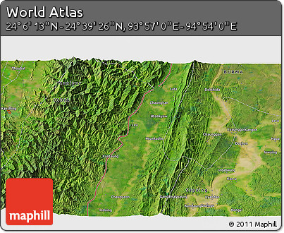 Satellite 3D Map of the Area around 24° 22' 49" N, 94° 25' 30" E