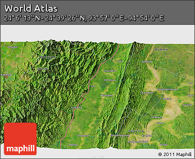 Satellite 3D Map of the Area around 24° 22' 49" N, 94° 25' 30" E
