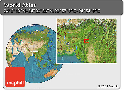 Satellite Location Map of the Area around 24° 22' 49" N, 94° 25' 30" E