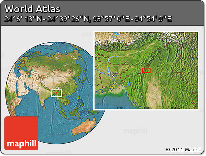 Satellite Location Map of the Area around 24° 22' 49" N, 94° 25' 30" E