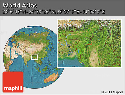 Satellite Location Map of the Area around 24° 22' 49" N, 94° 25' 30" E