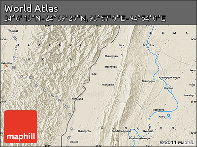 Shaded Relief Map of the Area around 24° 22' 49" N, 94° 25' 30" E