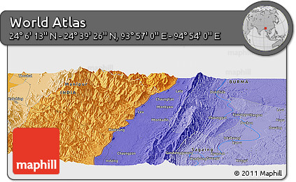 Political Panoramic Map of the Area around 24° 22' 49" N, 94° 25' 30" E