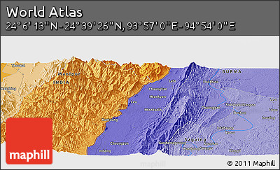 Political Panoramic Map of the Area around 24° 22' 49" N, 94° 25' 30" E