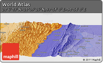 Political Panoramic Map of the Area around 24° 22' 49" N, 94° 25' 30" E