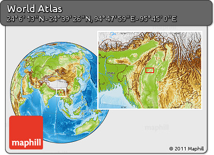 Physical Location Map of the Area around 24° 22' 49" N, 95° 16' 30" E