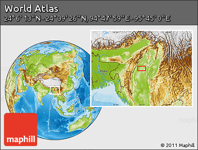 Physical Location Map of the Area around 24° 22' 49" N, 95° 16' 30" E